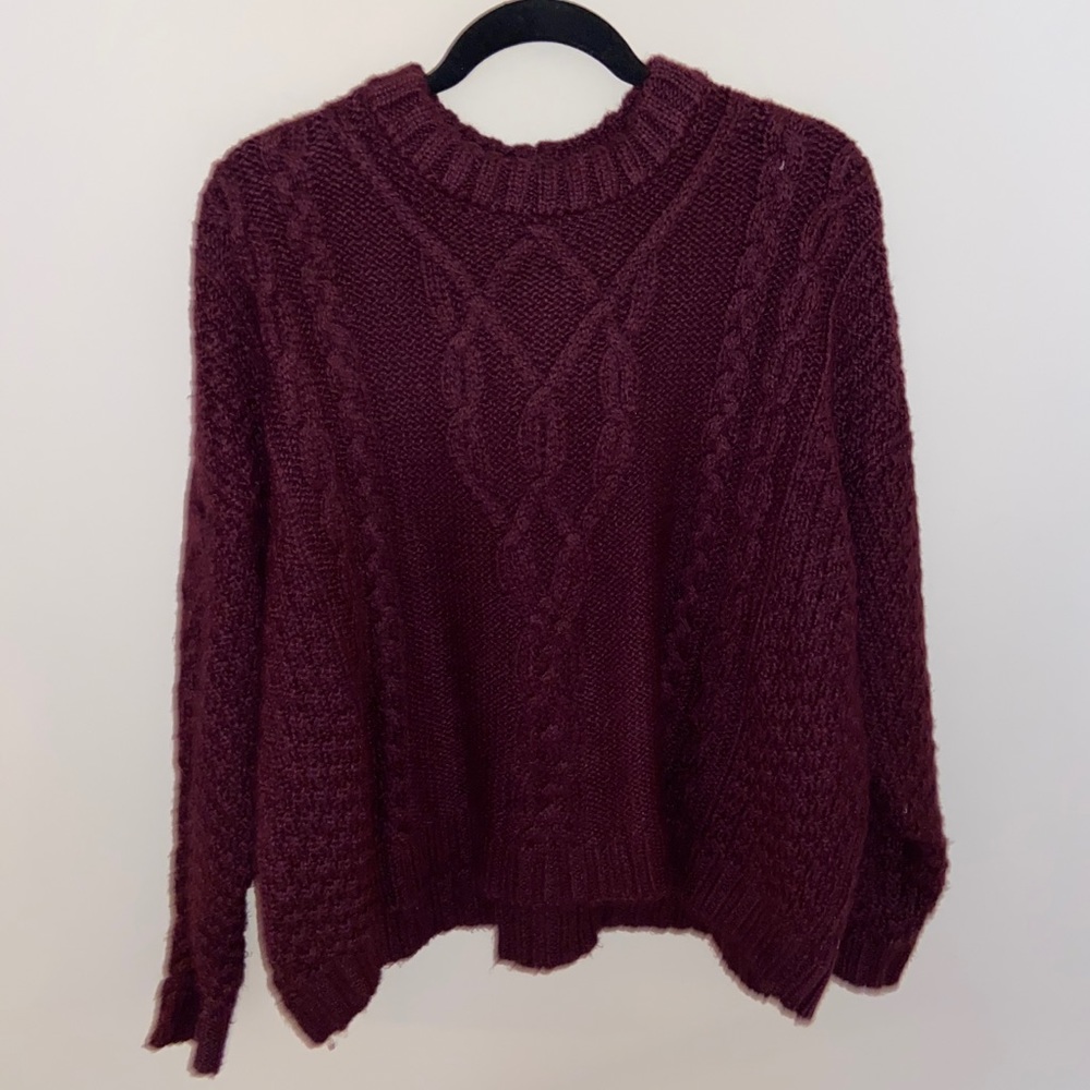 Aerie cable knit cardigan - maroon